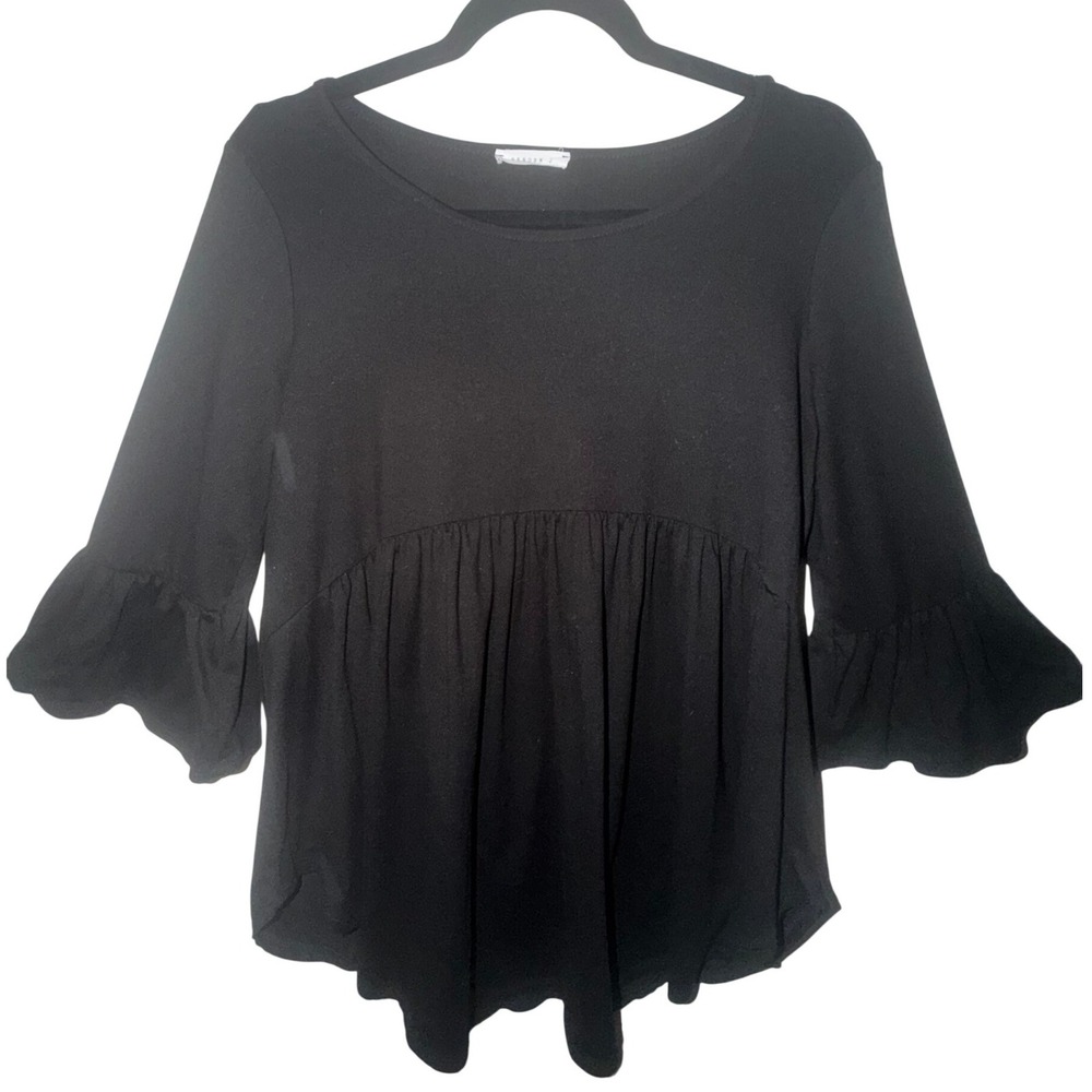Black Babydoll Top Size Small Bell Sleeve Soft Goth Flowy Layering Whimsigoth